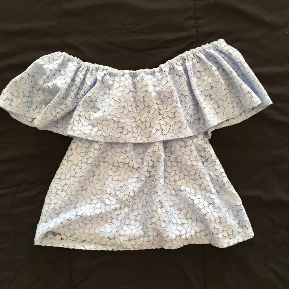 Blue Floral Off The Shoulder Top